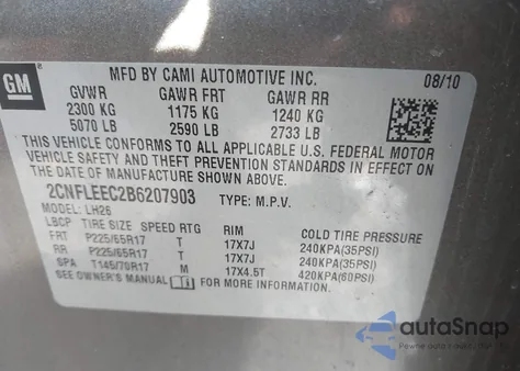 2011 Chevrolet Equinox 1Lt from USA, damaged, VIN 2CNFLEEC2B6207903